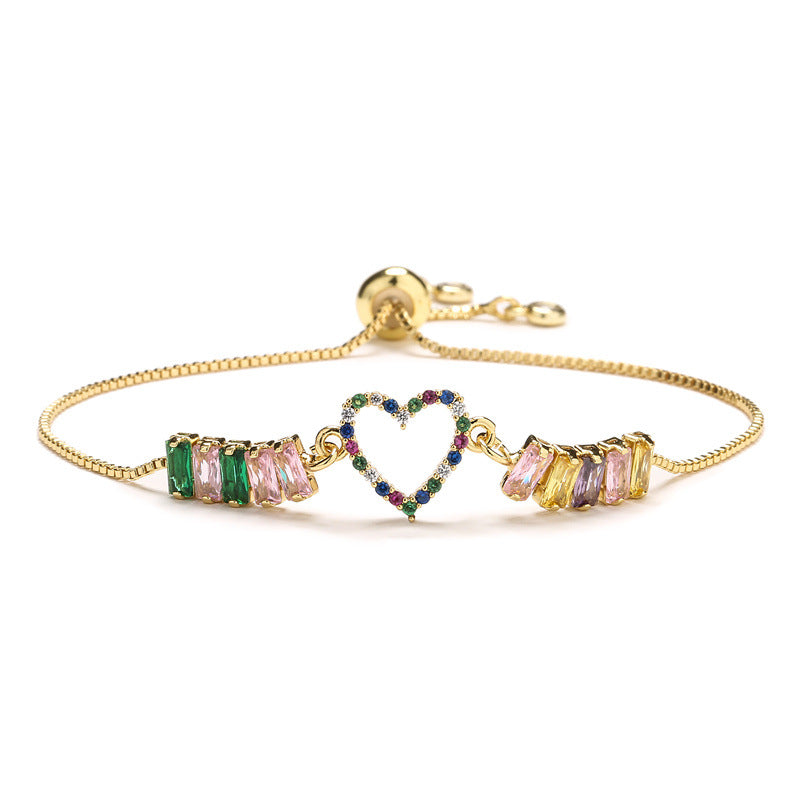 Wholesale Colorful Zircon Heart Shape Valentine's Day Adjustable Bracelet